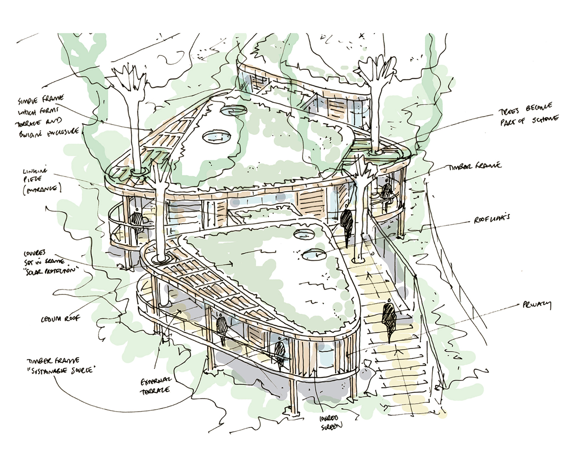 site sketch of house with timber frame