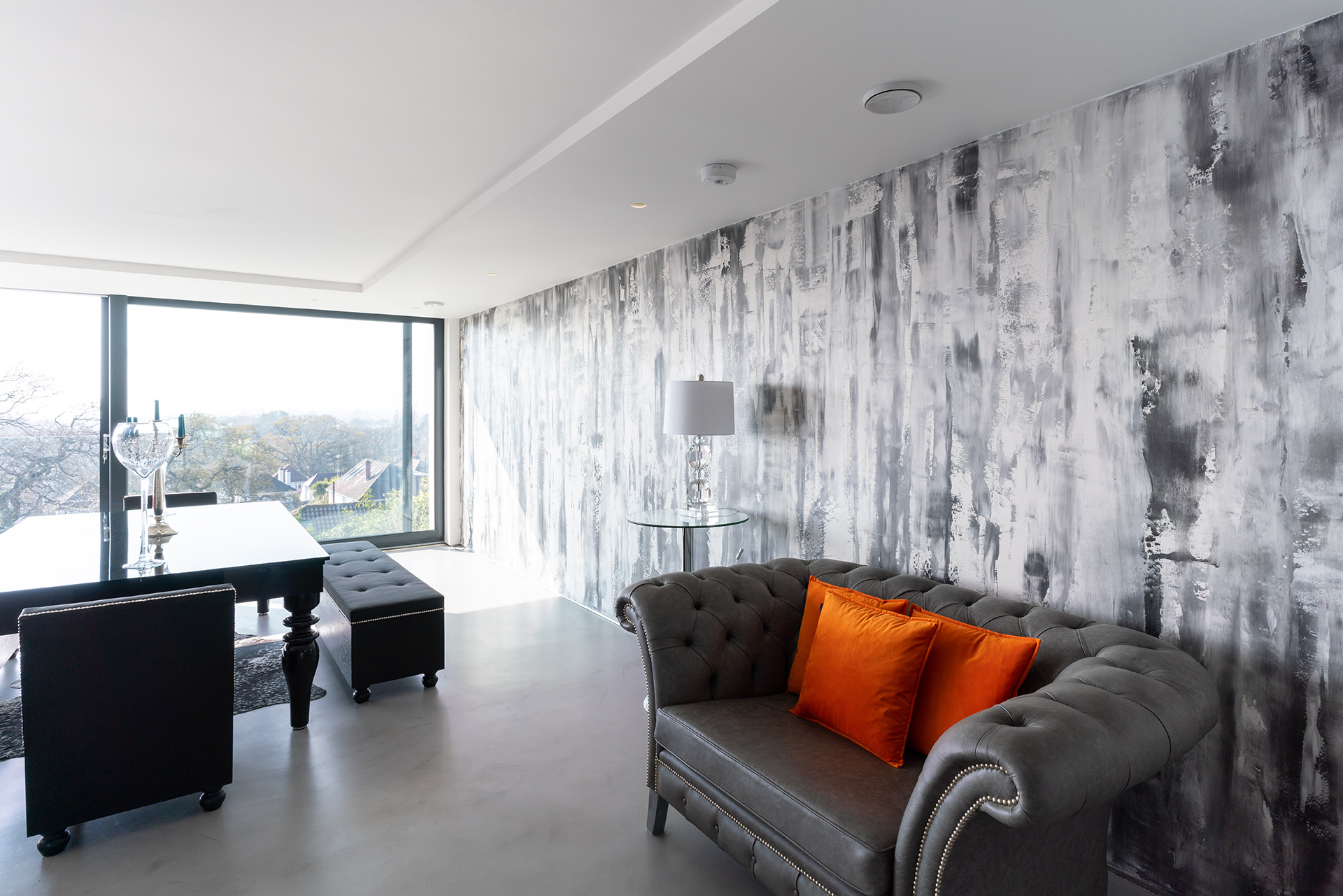 interior living room feature wall with black and white design