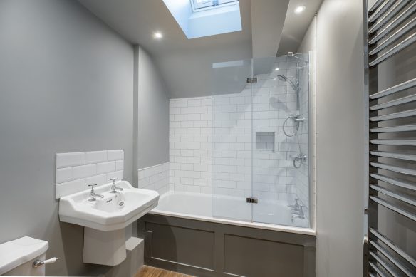 modern bathroom with built in bath and shower