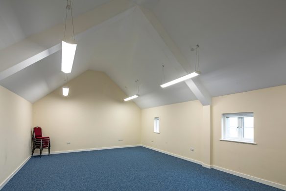 village hall room with vaulted ceilings