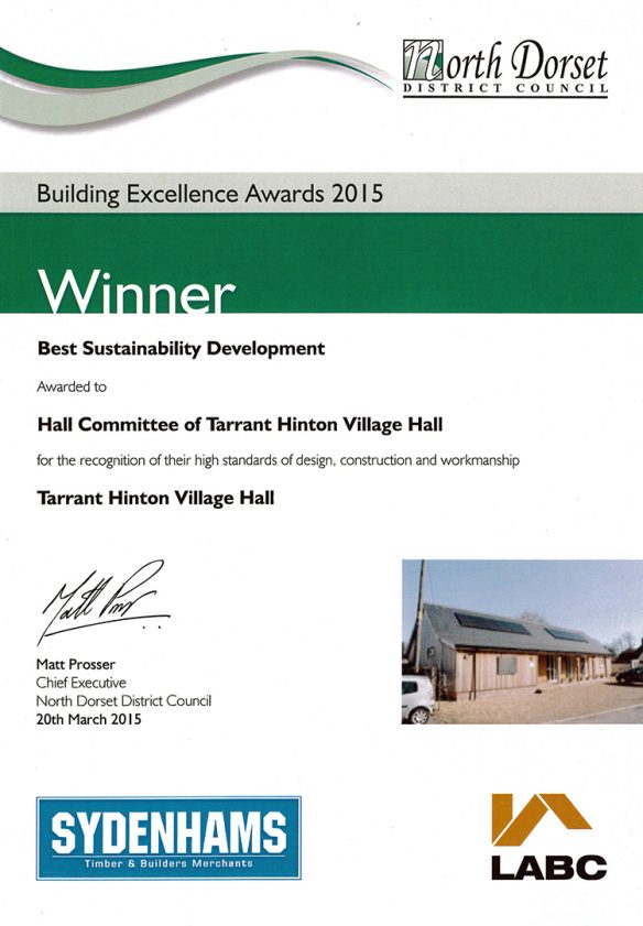 North Dorset district council building excellence awards 2015 winner certificate