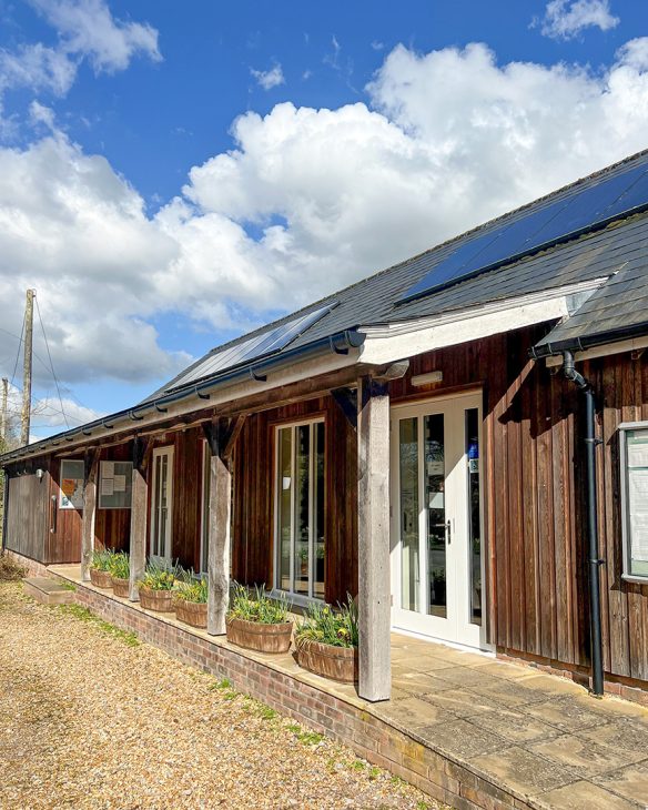 village hall veranda with aged timber