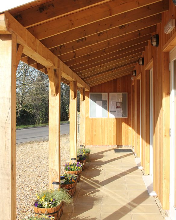 village hall veranda with timber clad walls