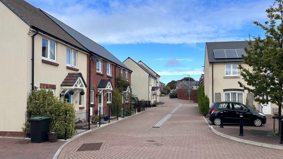 housing development with brick road