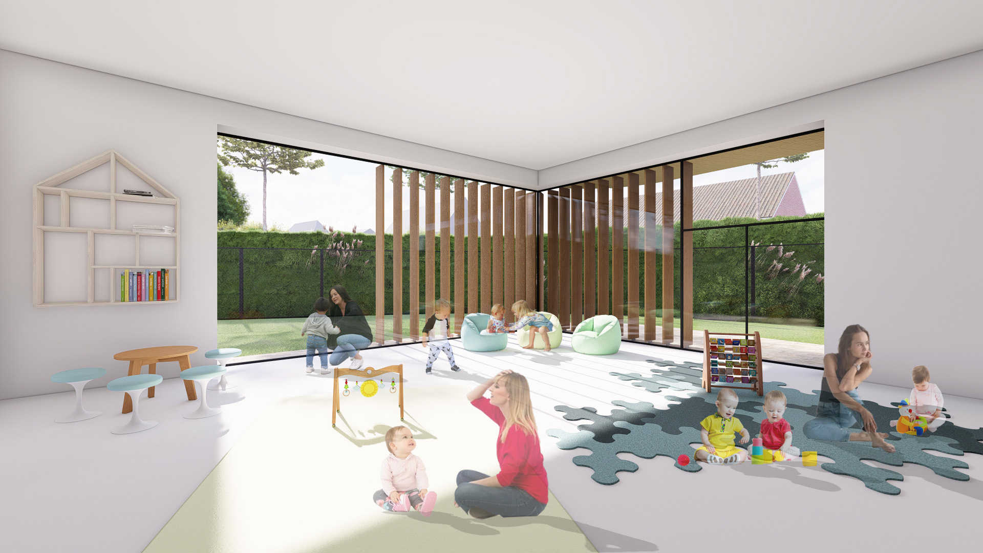 Visual for nursery classroom with corner window