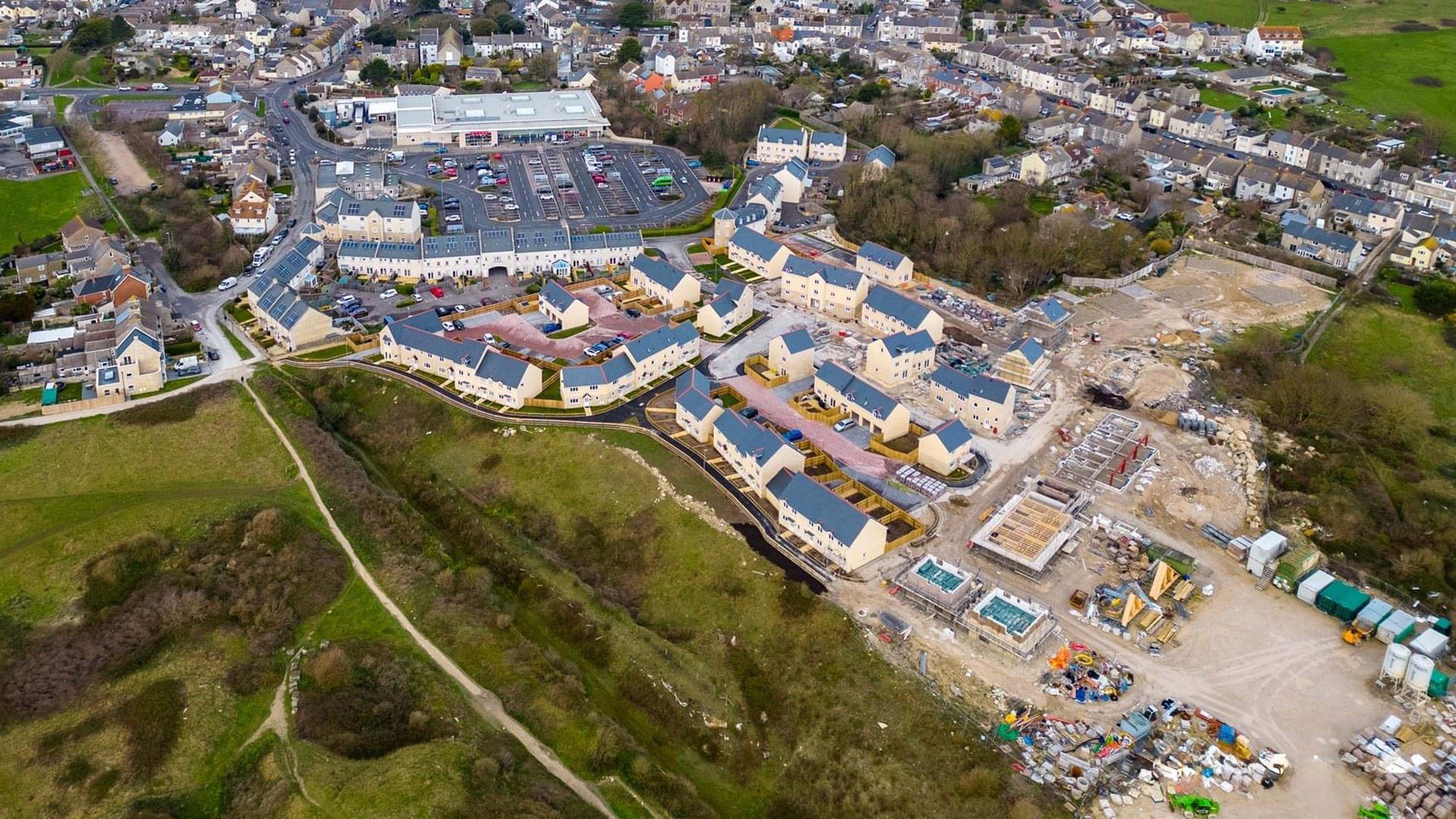 aerial view of new housing development under construction