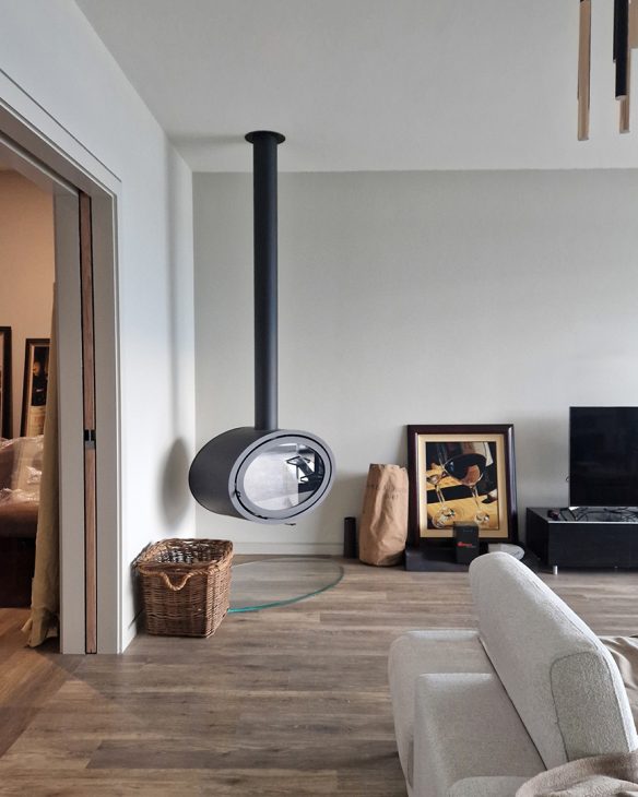 floating log burner in living area