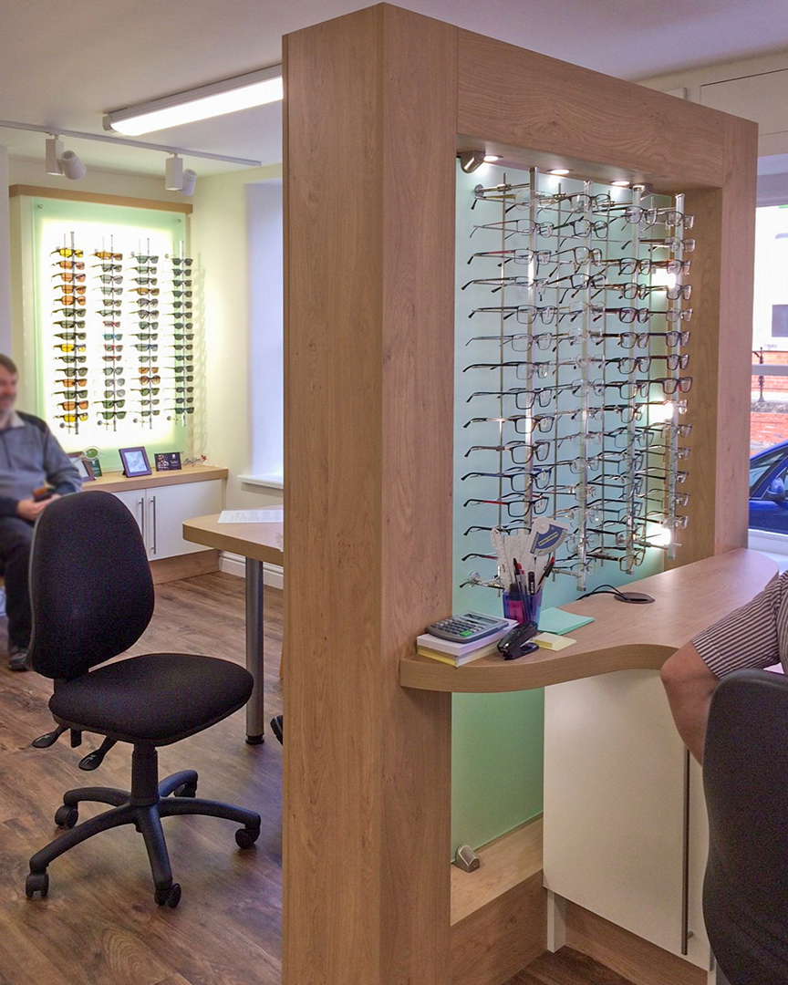 retail display unit of glasses in opticians